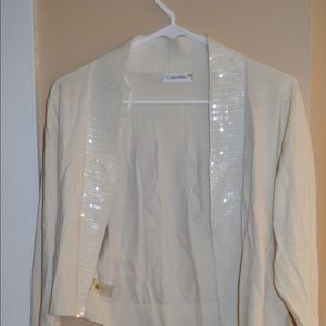 Calvin Klein White Waist Length Cardigan
